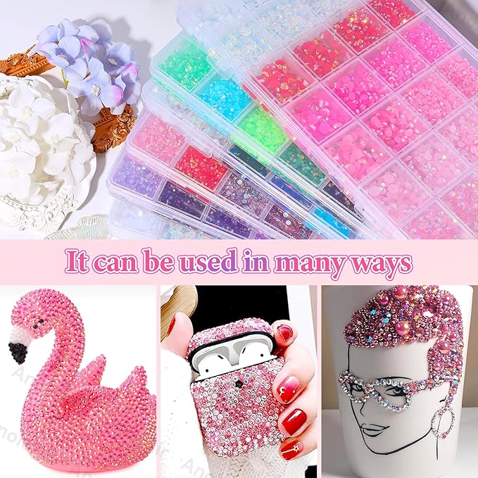 22000Pcs Pink Rhinestones for Bedazzling, Jelly Bedazzling Resin Gems 3-5mm, Pink White Gems Bedazzling Kit for Crafting, Flatback Color Light Hot Pink AB Gems for Nails Face Makeup Crafts Tumblers