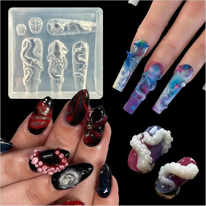 3D Octopus Nail Mold Multiple Shapes Octopuss Tentacles Silicone Nails Molds Accessories Gel Brain Art Manicure Tools