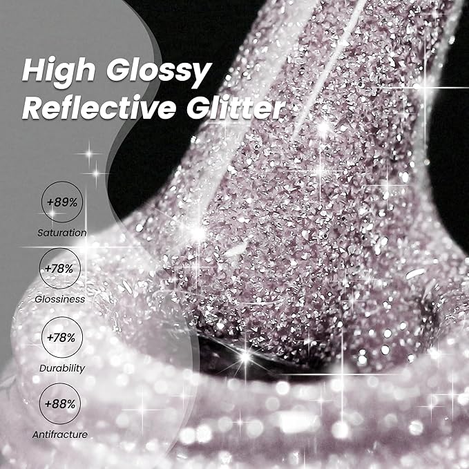 YTD Likomey Reflective Glitter Gel Nail Polish,15ml Light Pink Flash Diamond Shimmer Nails Gel,Sparkly Shiny Salon Home Nail Art Manicure UV Nail Gel,SZ008