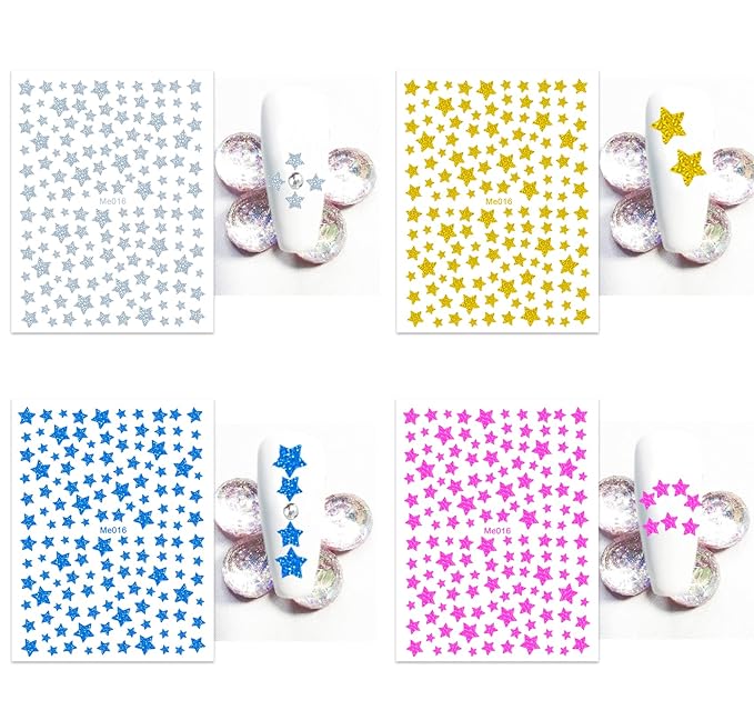 10 Sheets Glitter Star Nail Stickers for Women Girls Kids Nail Decoration 3D Self Adhesive Shinning Nail Decals for Fingernails and Acrylic Nails Design (Glitter Star)