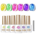 Born Pretty Cat Magnetic Eye Gel Nail Polish Spring Summer Neon Shimmer Glitter Holographic Cat Magnetic Eye Gel Crystal Glass Cat Magnetic Gel Polish Nail Art Manicure DIY at Home 6PCS