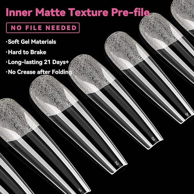 UNA GELLA Extra Long Coffin Nail Tips XXL Soft Gel Nail Tips 216pcs Coffin Pre-shape Press On Nails No C Curve Full Cover Ballerina Nail Tip Clear Fake Nail for Acrylic Nail Soak Off DIY Salon 12Sizes