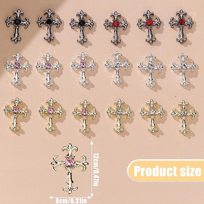3D Cross Nail Charms, 60 Pcs Gold Silver Crystal Cross Nail Decorations for Nail Art, Metal Nail Rhinestones Cross Charms for DIY Design and Jewelry Making (60pcs Gold + Silver)