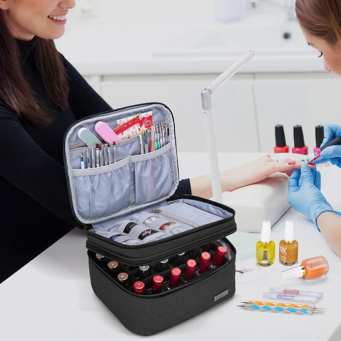 LUXJA Nail Polish Carrying Case - Holds 20 Bottles (15ml - 0.5 fl.oz), Portable Organizer Bag for Nail Polish and Manicure Set, Black