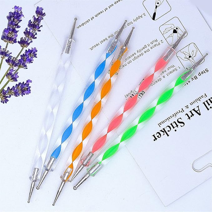 AIBEE 20pcs Nail Art Design Tools, 15pcs Brushes Kit with 5pcs Dotting Pens, PINK