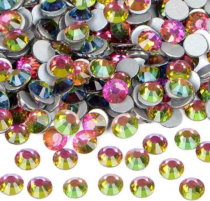 2880PCS Art Nail Rhinestones Non Hotfix Glue Fix Round Crystals Glass Flatback for DIY Jewelry Making with one Picking Pen (ss3 2880pcs, Vitrail Medium)