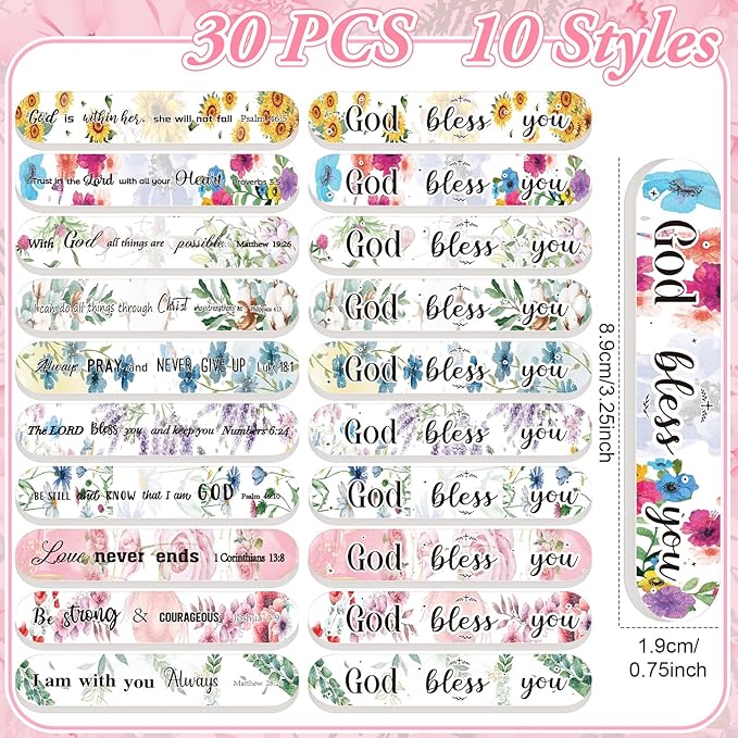 30 Pcs Christian Gifts for Women Bulk Christian Nail File Bulk Mini Bible Scripture Emery Board Nail Files Religious Appreciation Gifts for Employee Teacher Staff Coworker Women (Flower)