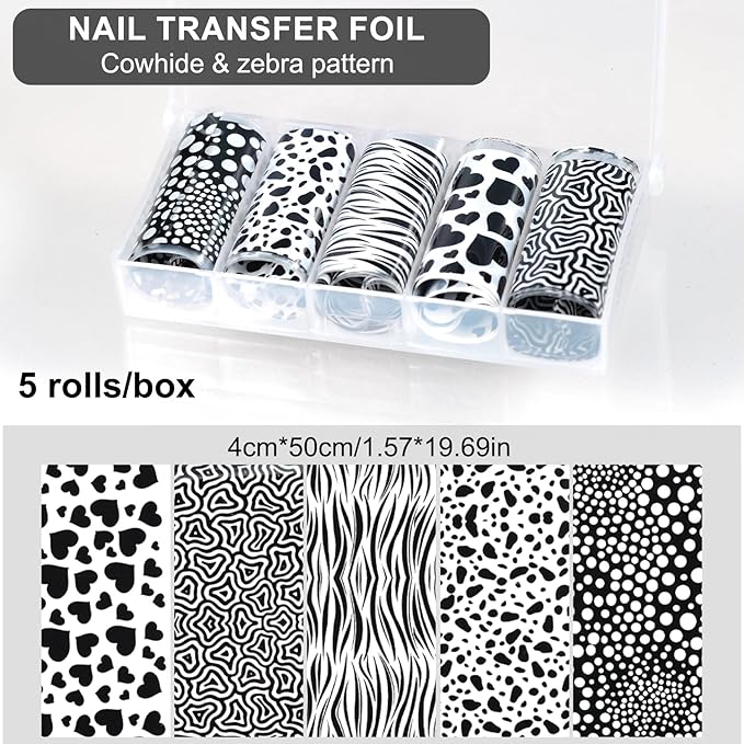 20 Rolls Lace Nail Foil, 4 Boxes Black and White Nail Art Foil Decals Sheet, Holographic Transfer Foils Stickers Paper Nails Supply for Women Girls Acrylic Manicure Wraps Decoration