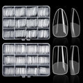 480PCS Nail Tips Clear False Nails Full Cover for Acrylic Fake Nails Kit 12 Sizes 2 Shapes Long Almond Square Pre-Shape for Salon Home DIY Gifts