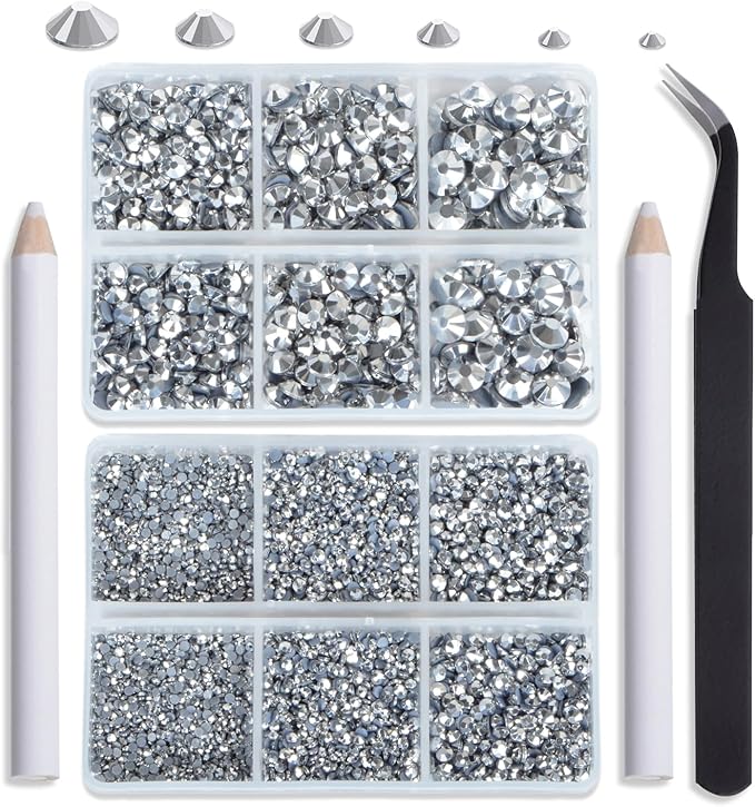 NCB Hotfix Iron on 8000pcs Crystal Rhinestones Round Gem for Crafts Decoration DIY Jewelry Making with a Tweezers and 2 Picking pens (Labrador, 6Sizes SS4-SS30)