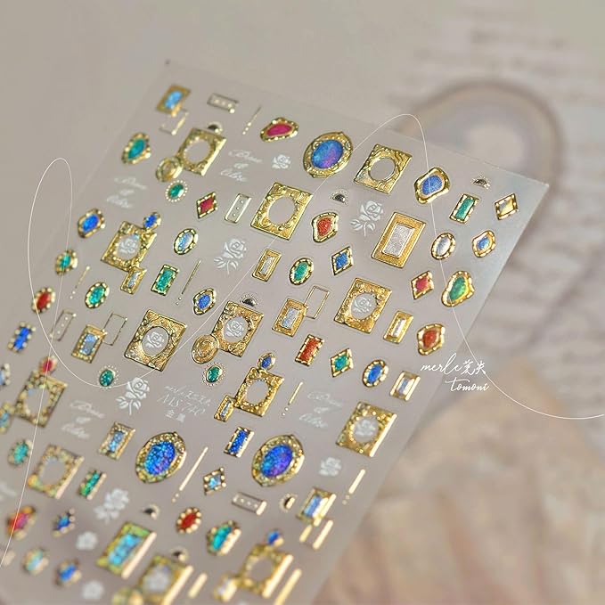 Gold Nail Stickers Golden Frame Nail Art Decals French Tip Nail Art Stickers with Design 5D Embossed Self Adhesive Nails Charms for Women Girls Manicure Decoration Accessories 2 Sheets