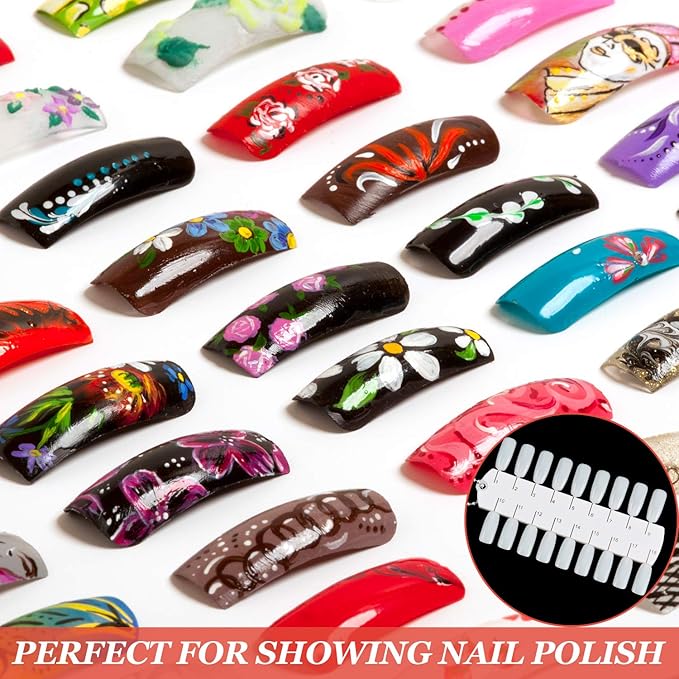 Maitys 6 Sets 216 Tips Double Layer Nail Color Display Card Plastic Nail Polish Sample Display with Chain for Design Practice Training