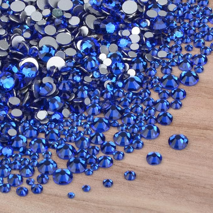 10000 Pieces Rhinestones 6 Sizes Round Crystal Glass Flat Back Rhinestones with 1Tweezers and 1Picking Pen for Nail Art Crafts Clothes Bags DIY (Royal Blue)