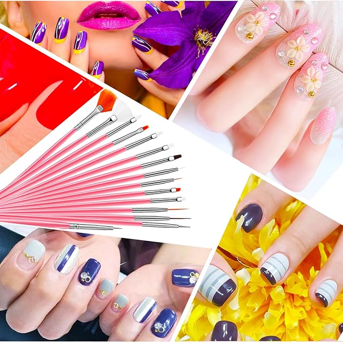 22 Pcs Nail Art Brushes Set, 1 Pcs Resin Nail Art Palette, 15 Pcs Nail Art Brushes, 5 Pcs Nail Art Dotting Pens, 1 Pcs Cosmetic Makeup Spatula Stirring Rod, Nail Design Tools for Nail Art Home Salon