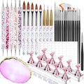 Teenitor Nail Art Tools Set, 23 Pcs Nail Art Brushes, 5 Pcs Nail Dotting Tool, 2 Set of Nail Stand, 100 Pcs Double-Sided Adhesive Tabs, Nail Art Palette, Brushes Holder for DIY Nail Art