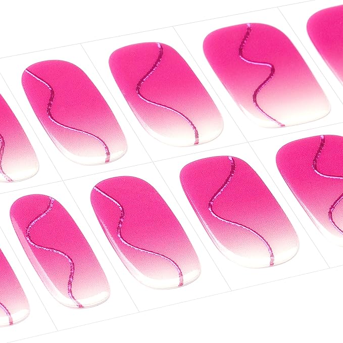 DANNI & TONI Semi Cured Gel Nail Strips Bright Pink Gradient (Blush Aura) Ombre Gel Nail Wraps UV Nails 28 Stickers Gift for Women