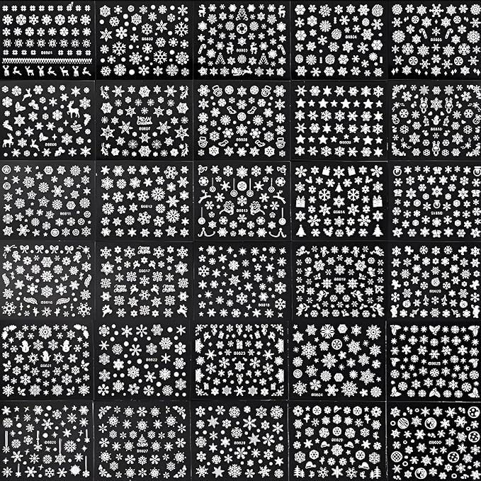 30 Sheets Snowflake Nail Stickers Decals 3D Self-Adhesive White Christmas Nail Art Stickers Santa Claus Elk Snowmen Nail Supplies New Year DIY Nail Decals Accessories