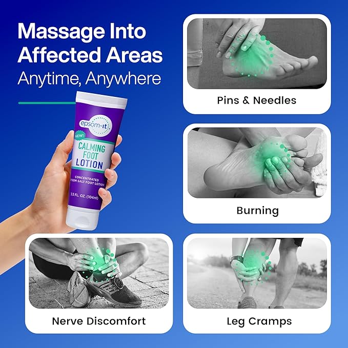 Epsom-It Calming Foot Lotion Set - Topical Magnesium Cream & Rollerball for Feet & Ankles, Epsom Salt Magnesium Sulfate Rub, Soften Tough Skin & Cracked Heels, Stiffness in Legs, Knees and Feet, 3.5oz