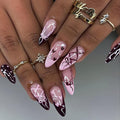 24Pcs Valentines Day French Tip Press on Nails Medium Almond Fake Nails with Pearl Bow Heart Designs Glossy False Nails Cute Polka Dots Burgundy Glossy Acrylic Nails Pink Heart Stick on Nail for Women