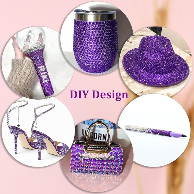 30000Pcs Dark Purple Rhinestones for Bedazzling with B7000 Jewelry Glue, Bedazzler Kit Flatback Gems, Resin Rhinestones for Crafting Crafts Clothing Shoes Fabric Nail Art Assorted Size 2/3/4/5/6mm