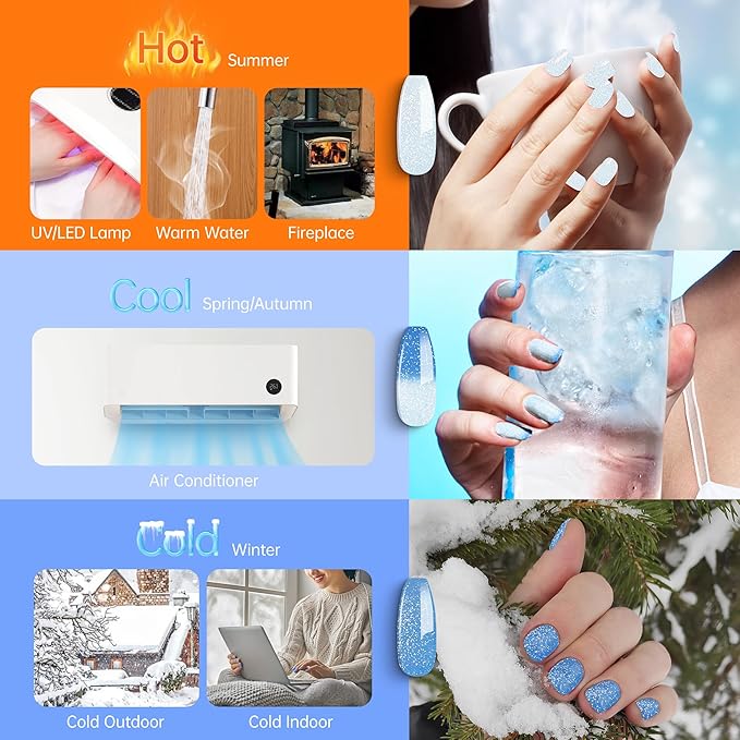 YTD Likomey Color Changing Gel Nail Polish,15ml Silver To Light Blue Glitter Mood Temperature Change Colors Ombre Thermal Salon Home Fall Winter Manicure UV Nails Varnish,WB05