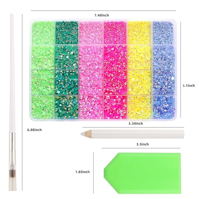 30000PCS Resin Flatback Rhinestones Kit, Jelly Resin Non-Hotfix Rhinestones for Crafts DIY Design, Tumblers, Clothes, Makeup, Nail Art 2mm, 3mm, 4mm, 5mm (Pink Green Rhinestones)