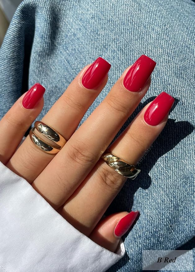 Semi Cured Gel Nail Strips (B Red), 20 Pcs Gel Nail Wraps, Stickers, UV Light Required, Salon Quality, Long Lasting