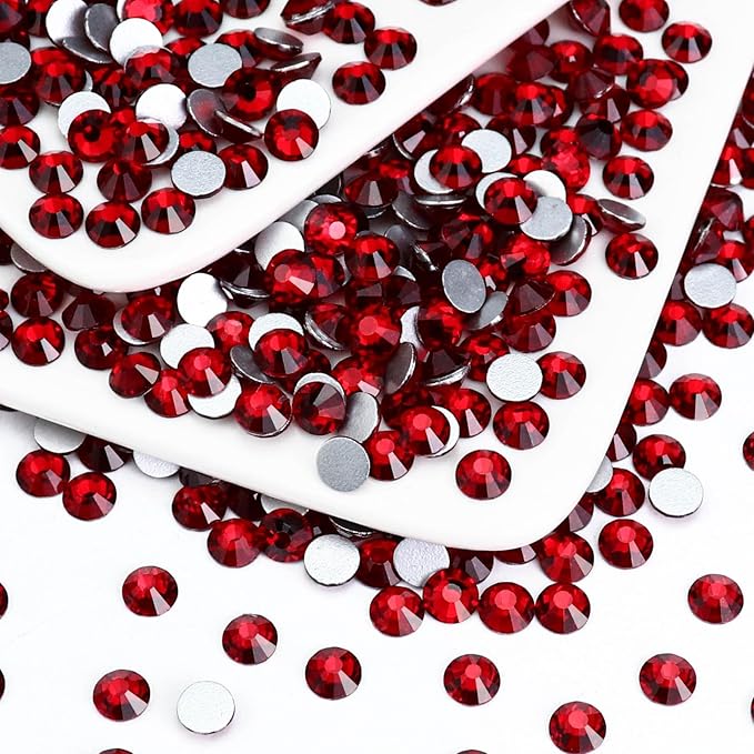 1440PCS SS10 Crystal Glass Flatback Rhinestones, Round Flat Back Crystal Gems for Nail Art and Craft Clothes, Glue Fix Diamond Stones Siam/Dark Red (2.7-2.8mm)
