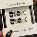 Short Square Press on Nails - Handmade Manicure Art Reusable False Nails 10pcs with Solid Nail Glue, Nail Adhesive Tabs, Strong Nail Glue (2777 Medium)