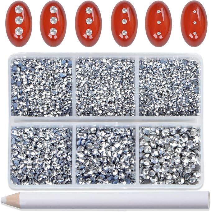 Bymitel Hotfix Crystal Rhinestones Round Gems for Crafts,Mixed 6 Sizes with Wax Pencil Kit, Labrdor1.3-3.2mm(SS3-SS12/8000pcs)