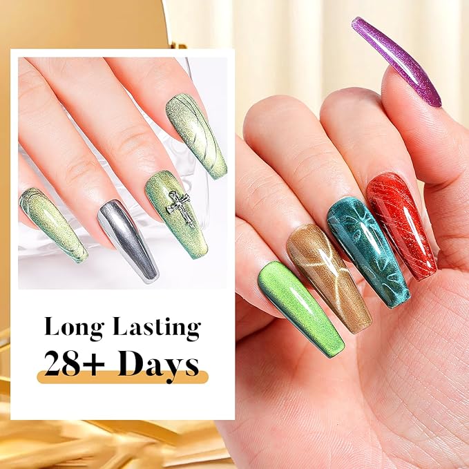 Nicedeco Cat Eye Gel Nail Polish, Hema Free, Cruelty Free, Vegan, High Gloss Long Lasting Soak Off LED U V Gel 12 Colors Kit 11