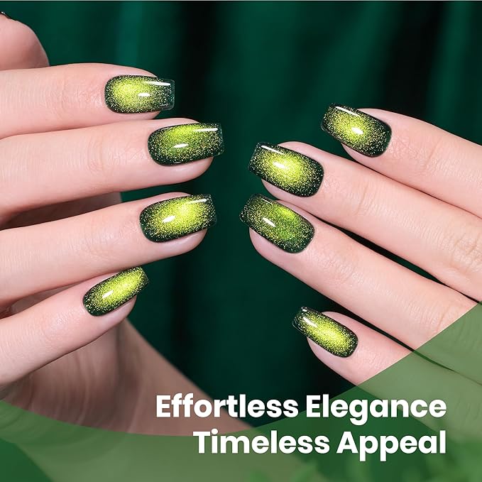 Beetles Forest Flame Green Cat Eye Gel Nail Polish - 15ML Green Cat Eye Gel Polish Glitter Magnetic Translucent Glassy Effect Soak Off UV French Nail Art DIY Manicure Stpatrick Gifts for Women