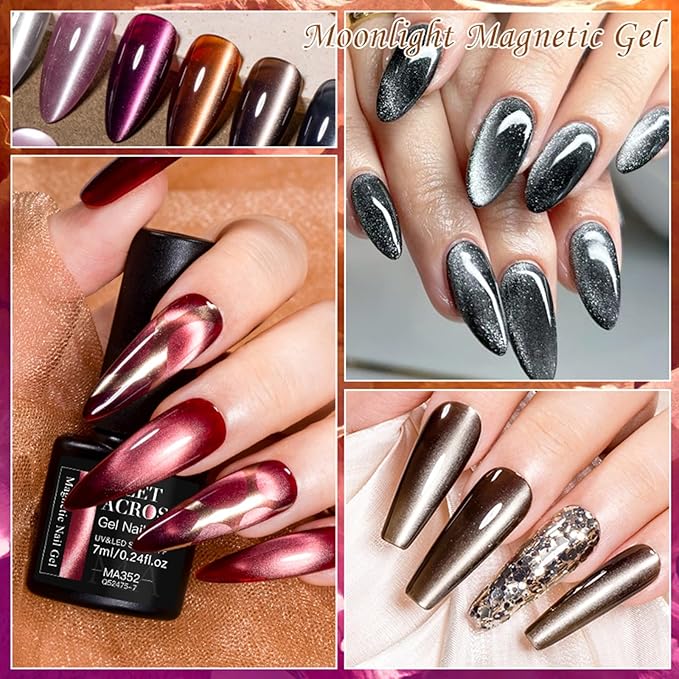 MEET ACROSS Magnetic Cat Eye Gel Polish, Cat Eye Gel Nail Polish, Long-Lasting, Multi-Color Shift, UV/LED Soak Off Varnish for Home Salon Manicures Nail Art
