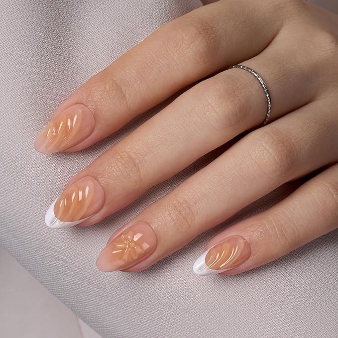 VSALON Press-On Nails Short Almond - Hot Pink & Nude 3D Design Bowknot Valentine French Tip Fake Nails, 42 PCS in 16 Sizes Nail Kit with UV Glue, Easy Tabs, Nail Glue & Remover (Barlow Girl)