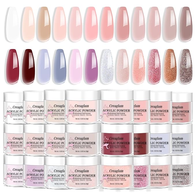 Acrylic Nail Powder Set 24 Colors Kit for Nail Art French Extension 3D Sculpting - Professional Salon Quality Polymer Powder - No Lamp Required, Bubble Free, Long Lasting