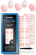 Pre Cured Gel Nail Strips - 44PCS Salon Quality Gel Nail Stickers - Long Lasting Polish Wraps for Women no UV Light Needed Easy Apply & Remove (Marble Pink)