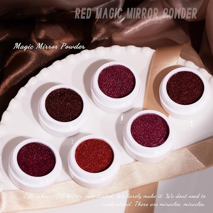 4 Boxes Red Chrome Nail Powder Mirror Effect Metalic Powder Pigments for Nails, Deepred, Pink，Rose Red Mirror Metallic Powder for Nails