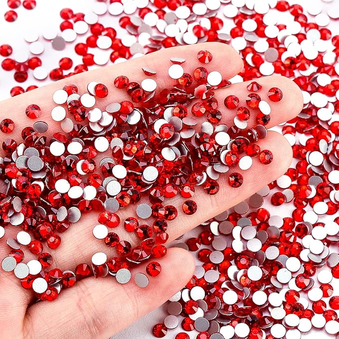 Novani Red Rhinestones, Flatback Crystal Loose Gemstones 1440pcs Glass Rhinestones for Clothes Shoes Crafts Makeup Nail Art and DIY Decorations(SS8, Light Siam)