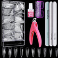 Clear Stiletto Nail Tips Full Cover, Teenitor 600pcs Long Nail Tips for Acrylic Nails, Long Acrylic Stiletto Fake Nail Tips with Glue, Clear Almond Stiletto False Nail Tips, Acrylic Nail Clipper, Nail Glue, Nail File Buffer