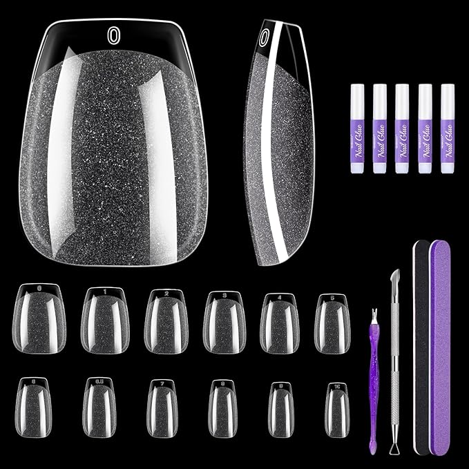 MORGLES Short Coffin Nail Tips, 240Pcs Pre-Shaped Soft Gel Acrylic Nails, Half Matte Ballerina Full Cover Tips for Salon & DIY Press on Manicure & Nail Extension