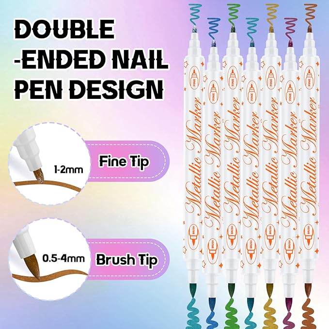 Kalolary 12 Colors Nail Art Pens Set, Nail Polish Pens Double-Ended Acrylic Paint Pen Nail Art Markers Quick-Dry Nail Art Tools for Dotting Drawing Painting DIY Nail Art Beauty Manicure（J）