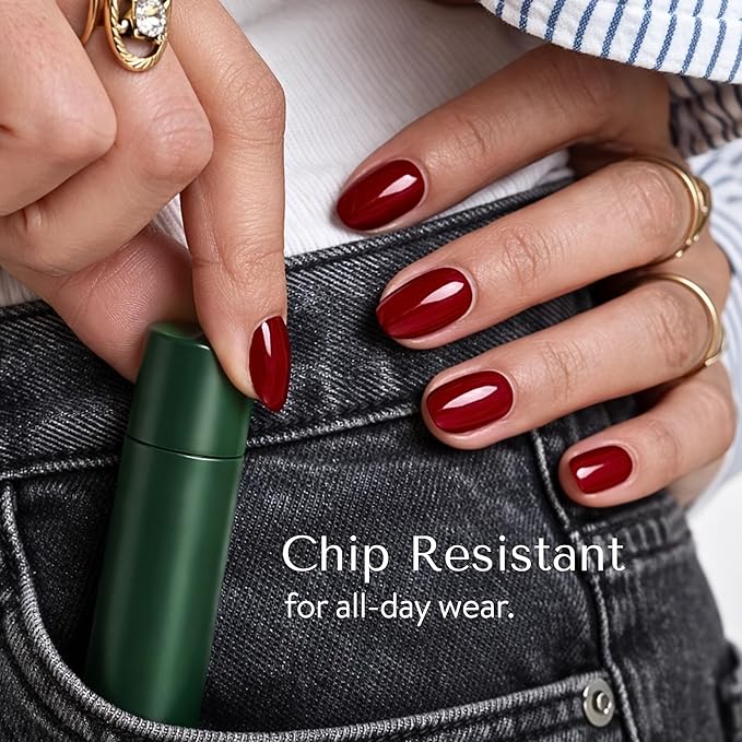 Ami Amour- Gel Nail Strips Cured Polish Color That Pops (Last 14+ Days) | Semi Cured Nail Sticker Wraps For Quick Easy Application (Cherry Red)