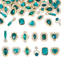 KISSITTY 48pcs Nail Art Rhinestones Flat Back Rhinestone Crystal Cabochons Green Color Heart Teardrop Rectangle Shape Small Embellishments for Nail Art Craft Decoration Jewelry Making