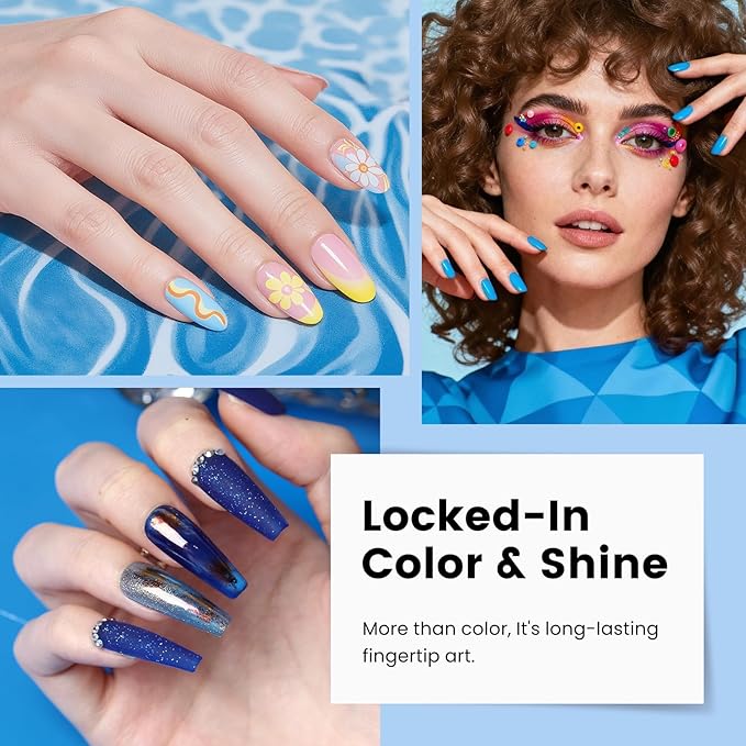 Phoenixy 71 Pcs Gel Nail Polish Kit with U V Light, 55 Colors Gel Nail Kit 5pcs Base Top Coat Pink Blue Glitter Burgundy DIY Manicure Starter Set for Beginners Gift for Women