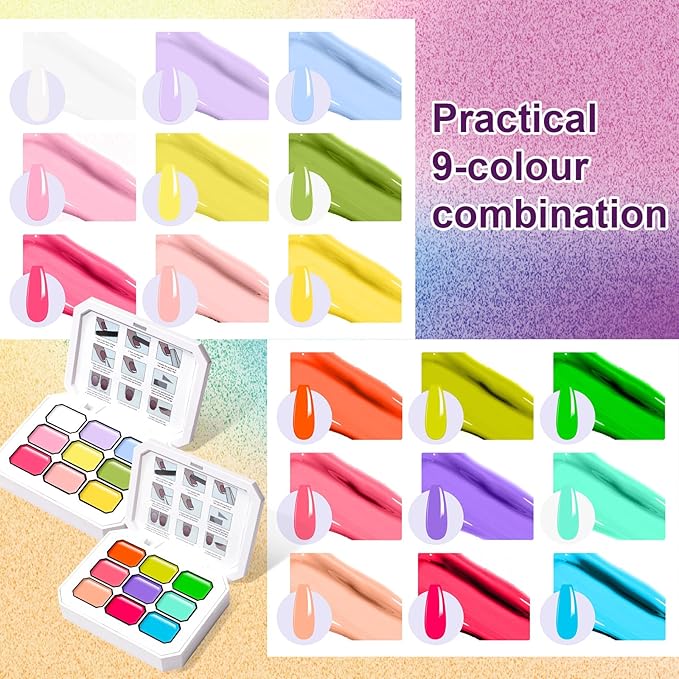 Gradient Painting Gel Set, 2*Plates Ombre Gel Nail Polish Ombre Nails Aura Nails,Long-lasting Silky Texture Highly Saturated French Manicure Soak of UV/Led Home Salon DIY Nail Art J&O