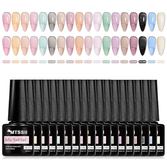 MTSSII 18PCS Jelly Gel Nail Polish Set Blue Pink Gel Polish Kit Nail Art Gift Set Clear Translucent Gel Polish Set Manicure Kit UV LED Soak Off for Home Salon Gift