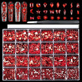 Red Nail Rhinestones Kit, 18 Types of 900 Special-Shaped Nail Diamonds + 3200 Flat-Bottomed Nail Rhinestones, 3D Nail Crystal Rhinestones for Nail Art DIY Decorations