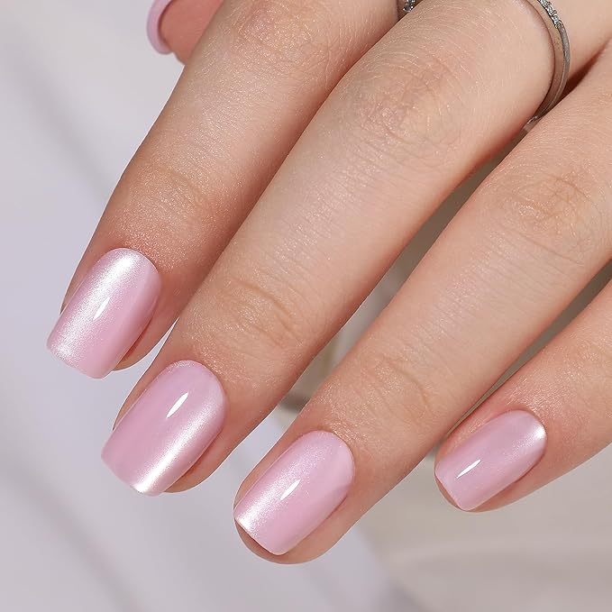 Pink Gel Press On Nails Square - Short Fake Nails With Glue, 16 Sizes, 32Pcs Reusable Soft Artificial Tips Kit