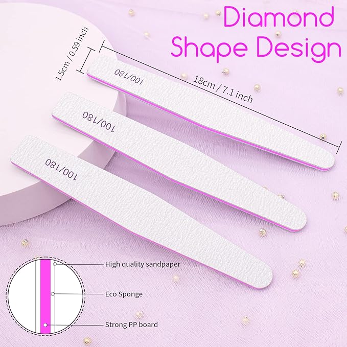 50Pcs Nail File Set, Emery Board Nail Files 100/180 Grit for Poly Nail Extension Gel and Acrylic Nails Nail File for Natural Nails Nail Filers Manicure Tool