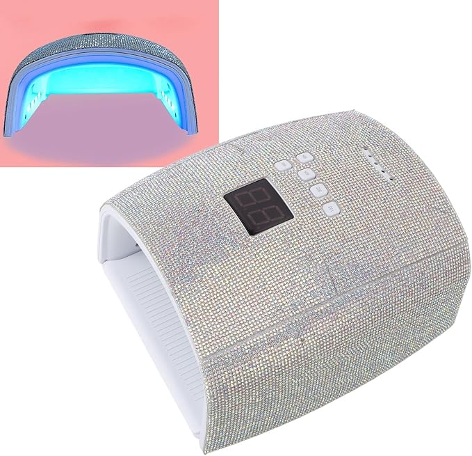 66W Nail Lamp with Rhinestones, Rechargeable Nail Lamp for Gel Nails, 15600mAh 33pcs Lamp Chips 4 Timer Setting Removable Bottom Tray Led Nail Light (US Plug)
